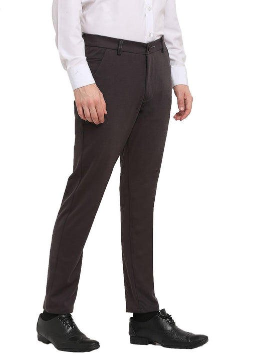Jainish Men's Brown 4-Way Lycra Tapered Fit Trousers ( FGP 269Brown ) | Swadesiicart