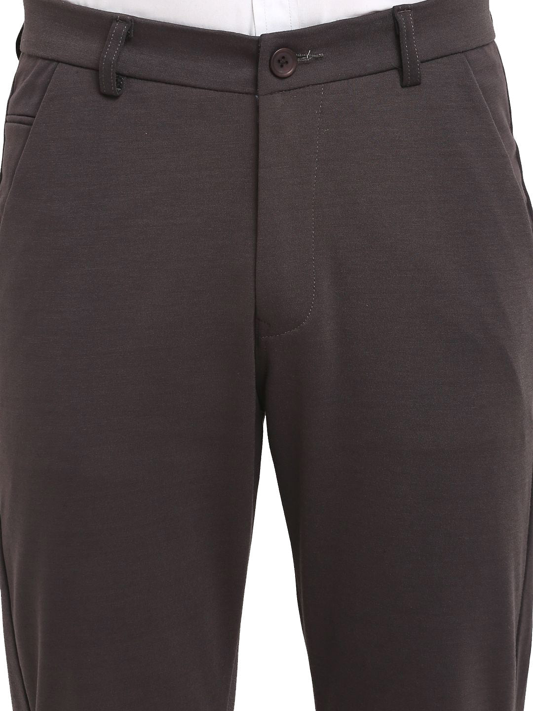Jainish Men's Brown 4-Way Lycra Tapered Fit Trousers ( FGP 269Brown ) | Swadesiicart