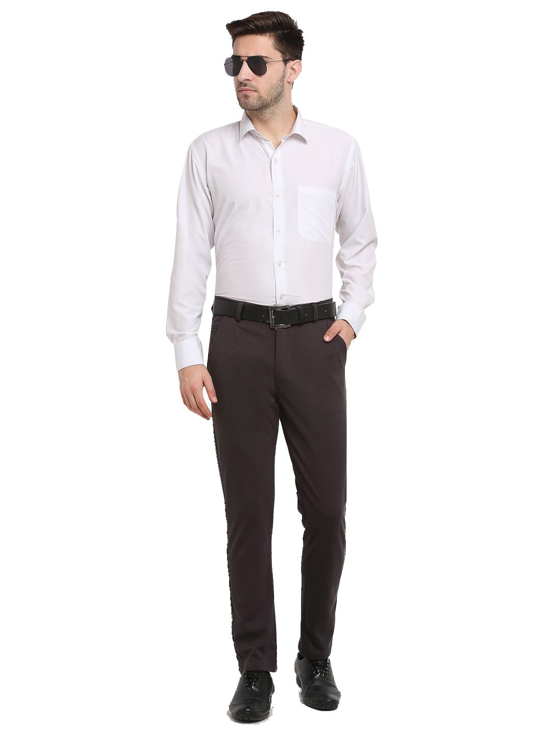 Jainish Men's Brown 4-Way Lycra Tapered Fit Trousers ( FGP 269Brown ) | Swadesiicart
