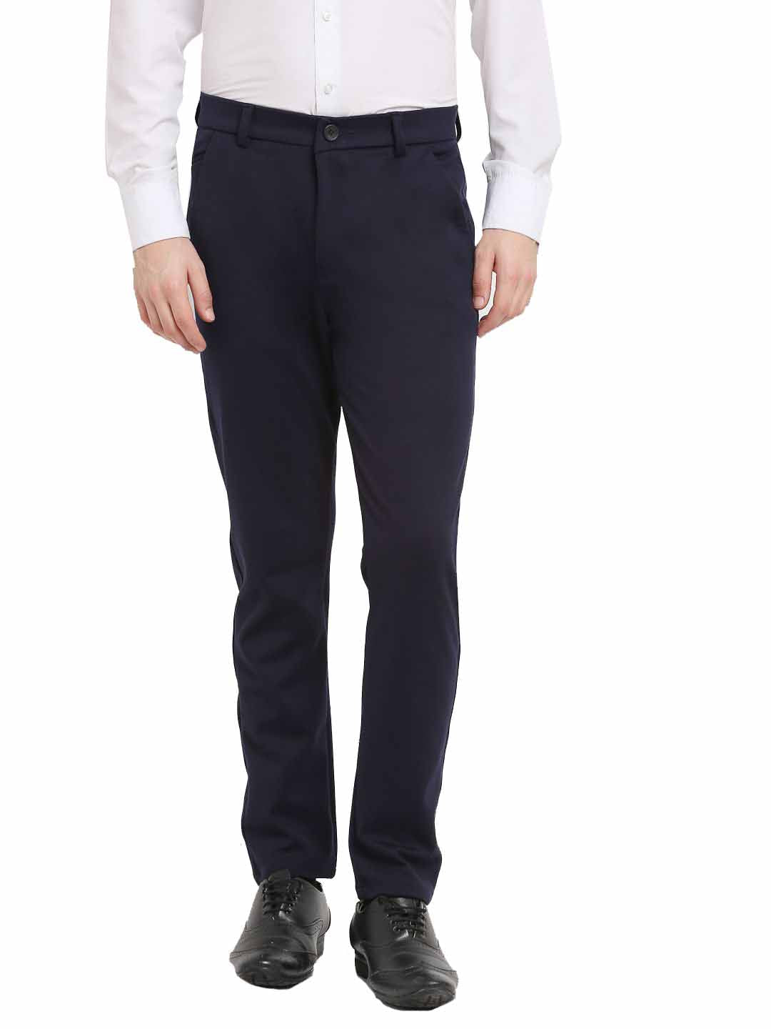 Jainish Men's Navy Blue 4-Way Lycra Tapered Fit Trousers ( FGP 269Navy ) | Swadesiicart