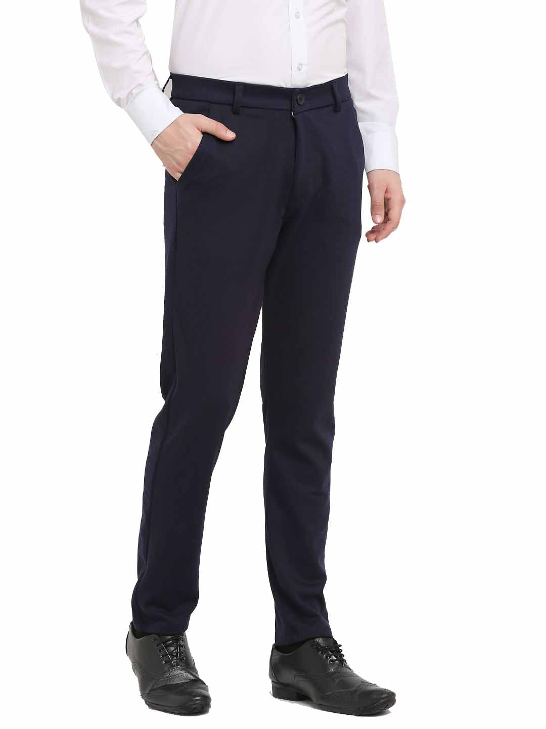 Jainish Men's Navy Blue 4-Way Lycra Tapered Fit Trousers ( FGP 269Navy ) | Swadesiicart