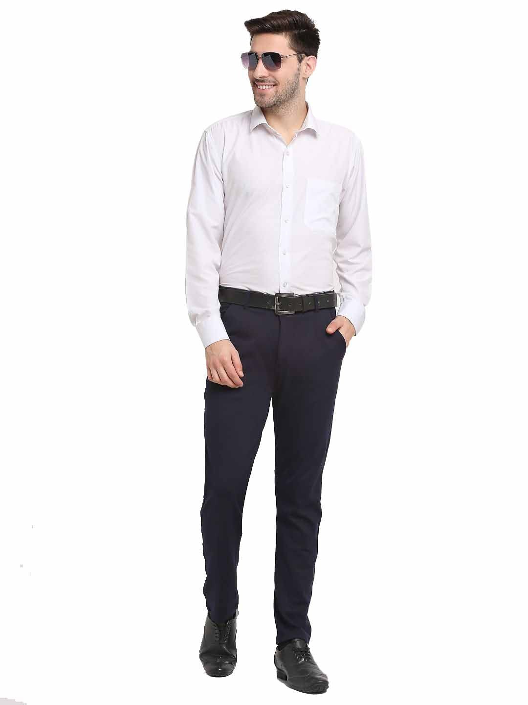 Jainish Men's Navy Blue 4-Way Lycra Tapered Fit Trousers ( FGP 269Navy ) | Swadesiicart