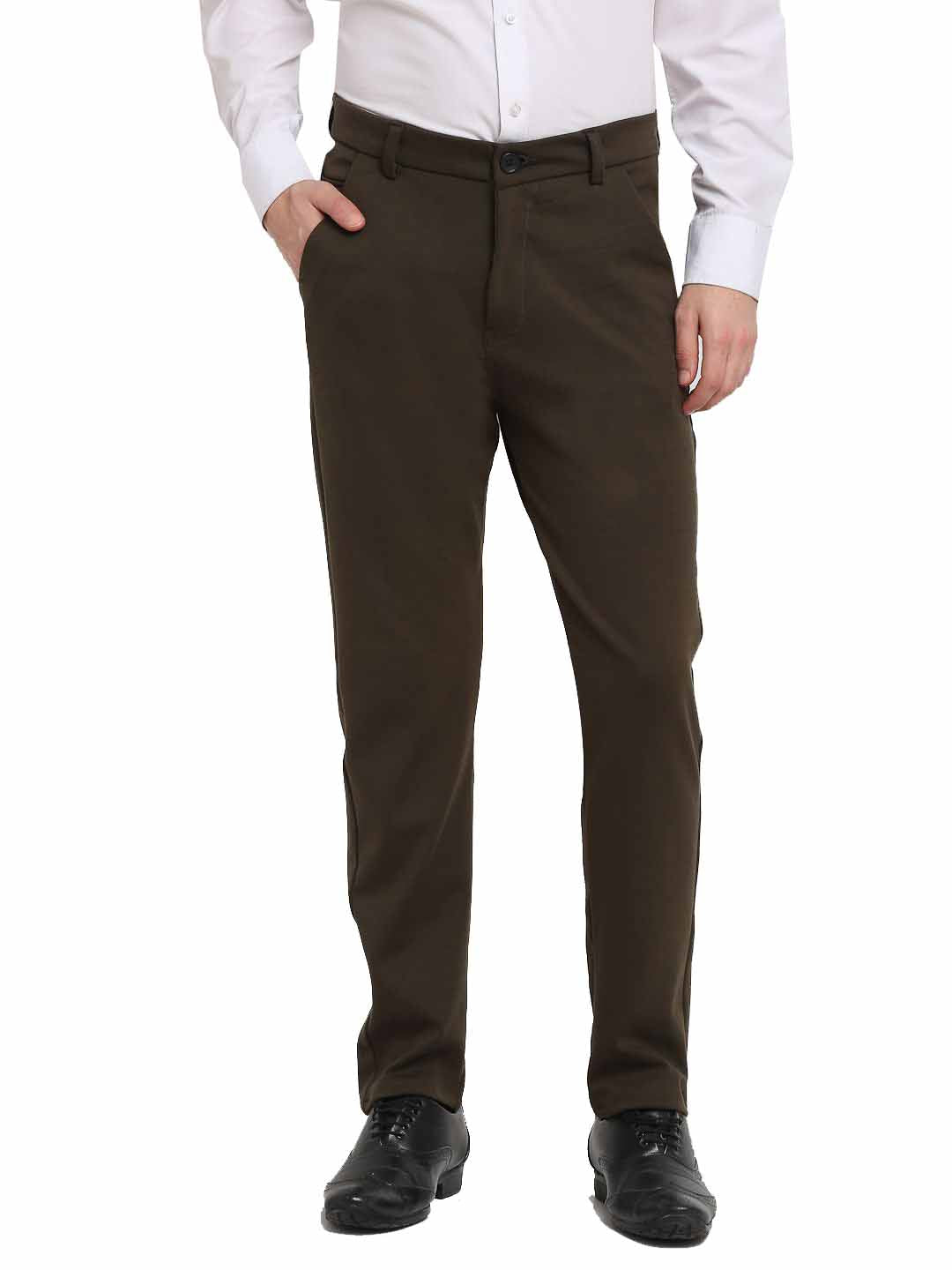 Jainish Men's Olive 4-Way Lycra Tapered Fit Trousers ( FGP 269Olive ) | Swadesiicart