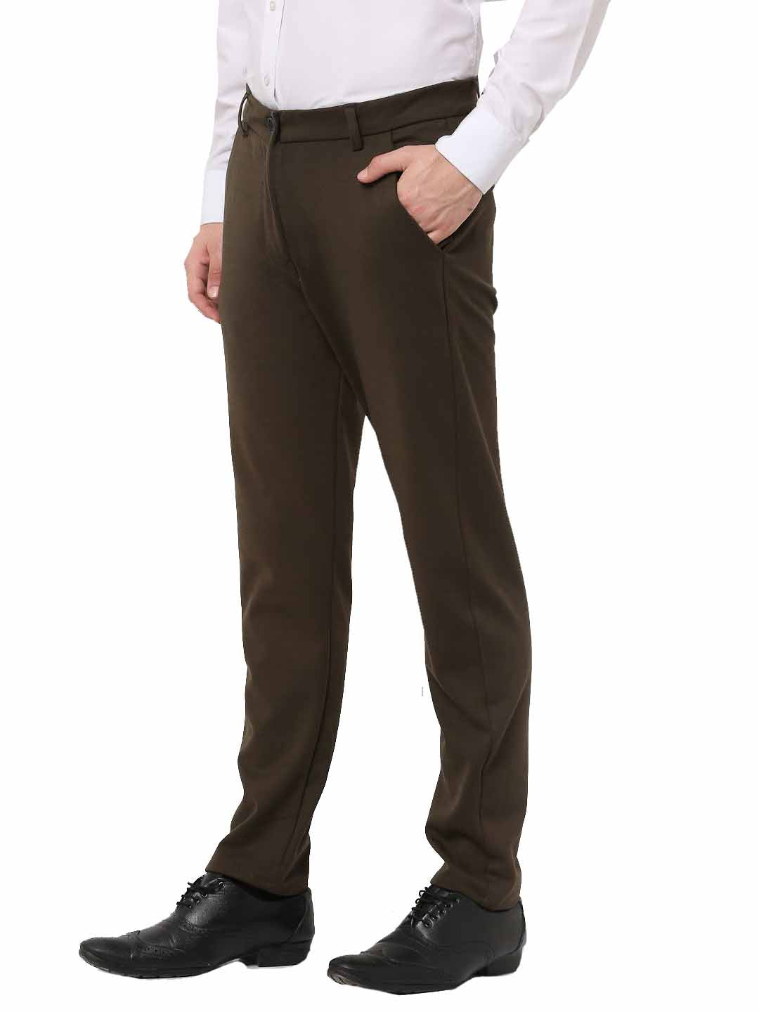 Jainish Men's Olive 4-Way Lycra Tapered Fit Trousers ( FGP 269Olive ) | Swadesiicart
