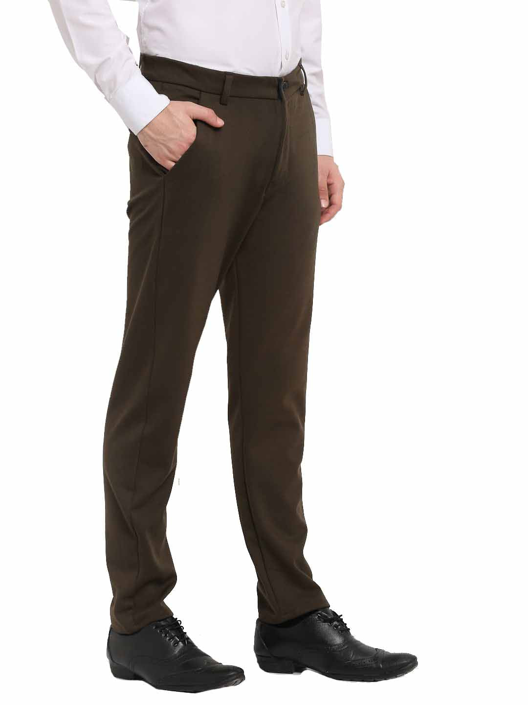 Jainish Men's Olive 4-Way Lycra Tapered Fit Trousers ( FGP 269Olive ) | Swadesiicart