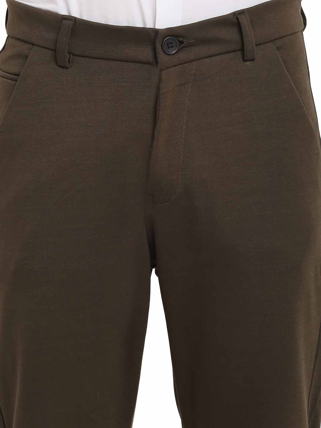 Jainish Men's Olive 4-Way Lycra Tapered Fit Trousers ( FGP 269Olive ) | Swadesiicart