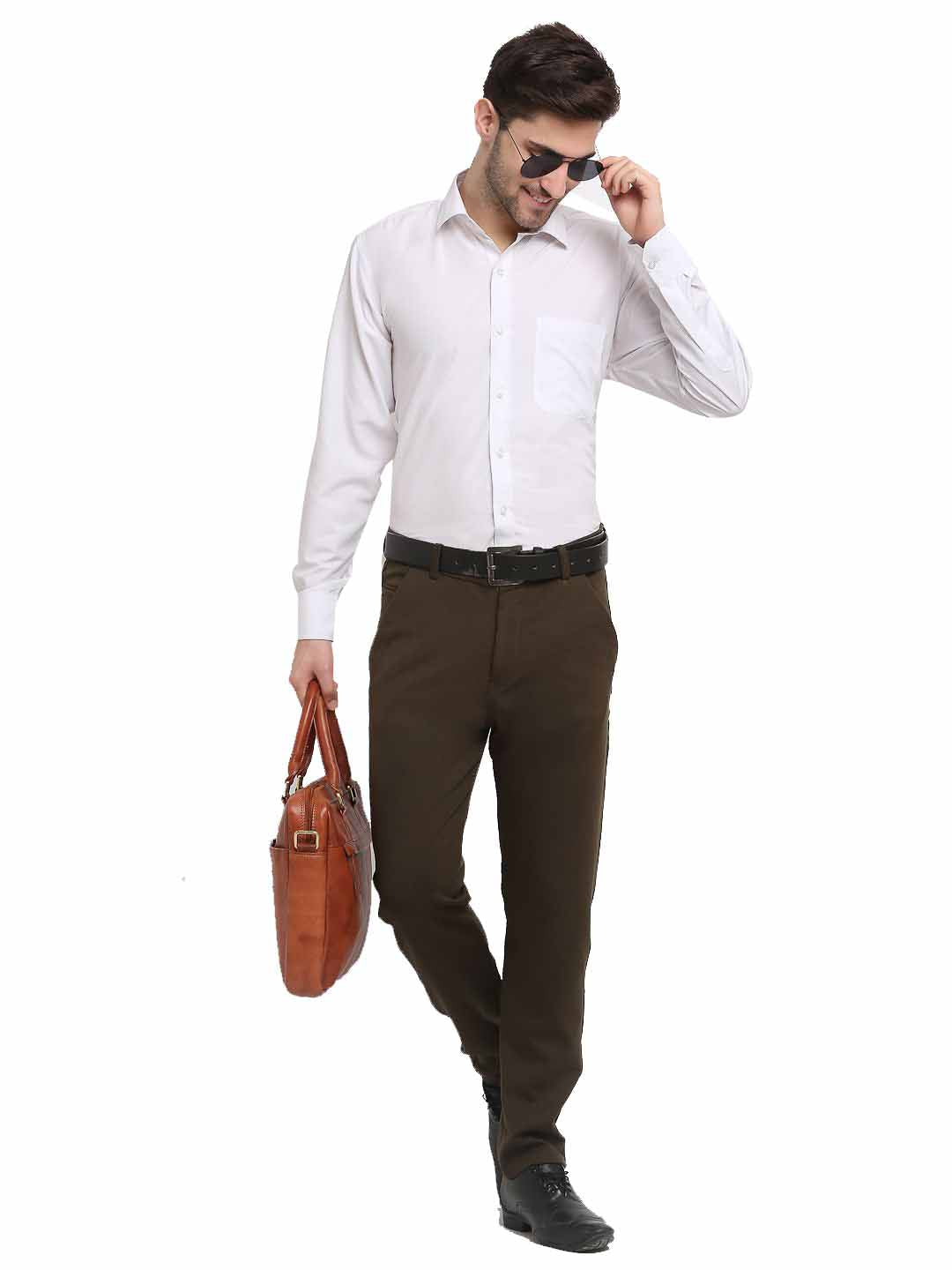 Jainish Men's Olive 4-Way Lycra Tapered Fit Trousers ( FGP 269Olive ) | Swadesiicart