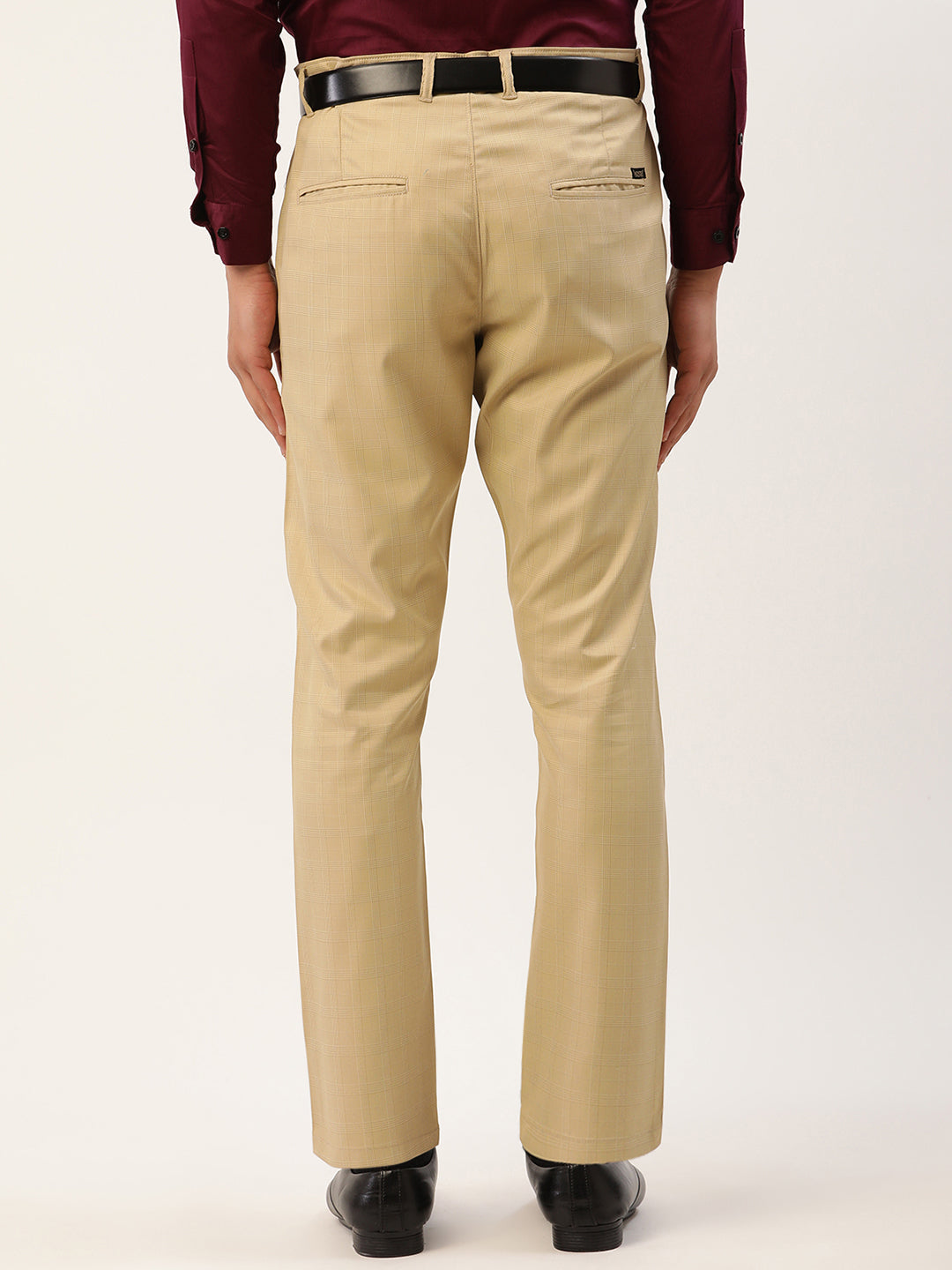 Jainish Men's Beige Checked Formal Trousers ( FGP 270 Beige ) | Swadesiicart