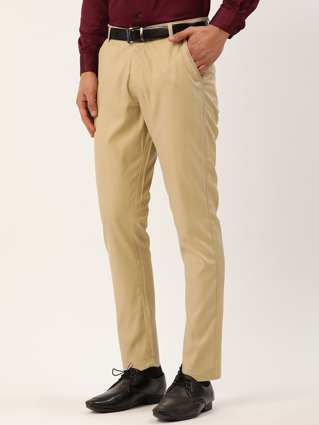 Jainish Men's Beige Checked Formal Trousers ( FGP 270 Beige ) | Swadesiicart