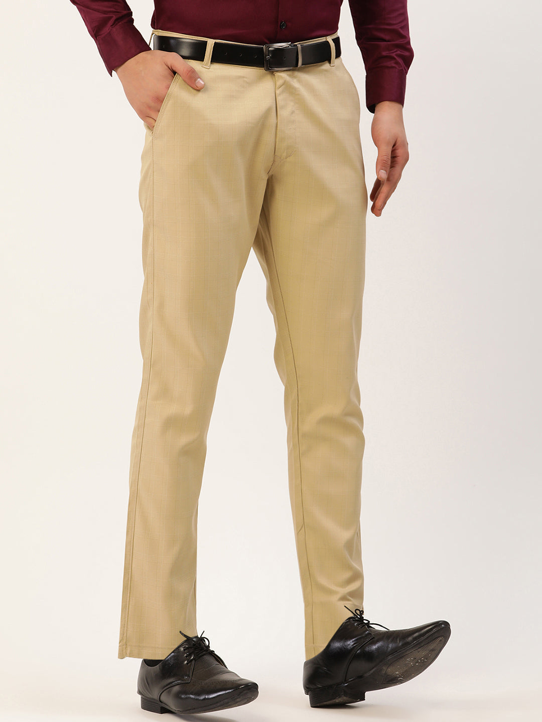 Jainish Men's Beige Checked Formal Trousers ( FGP 270 Beige ) | Swadesiicart
