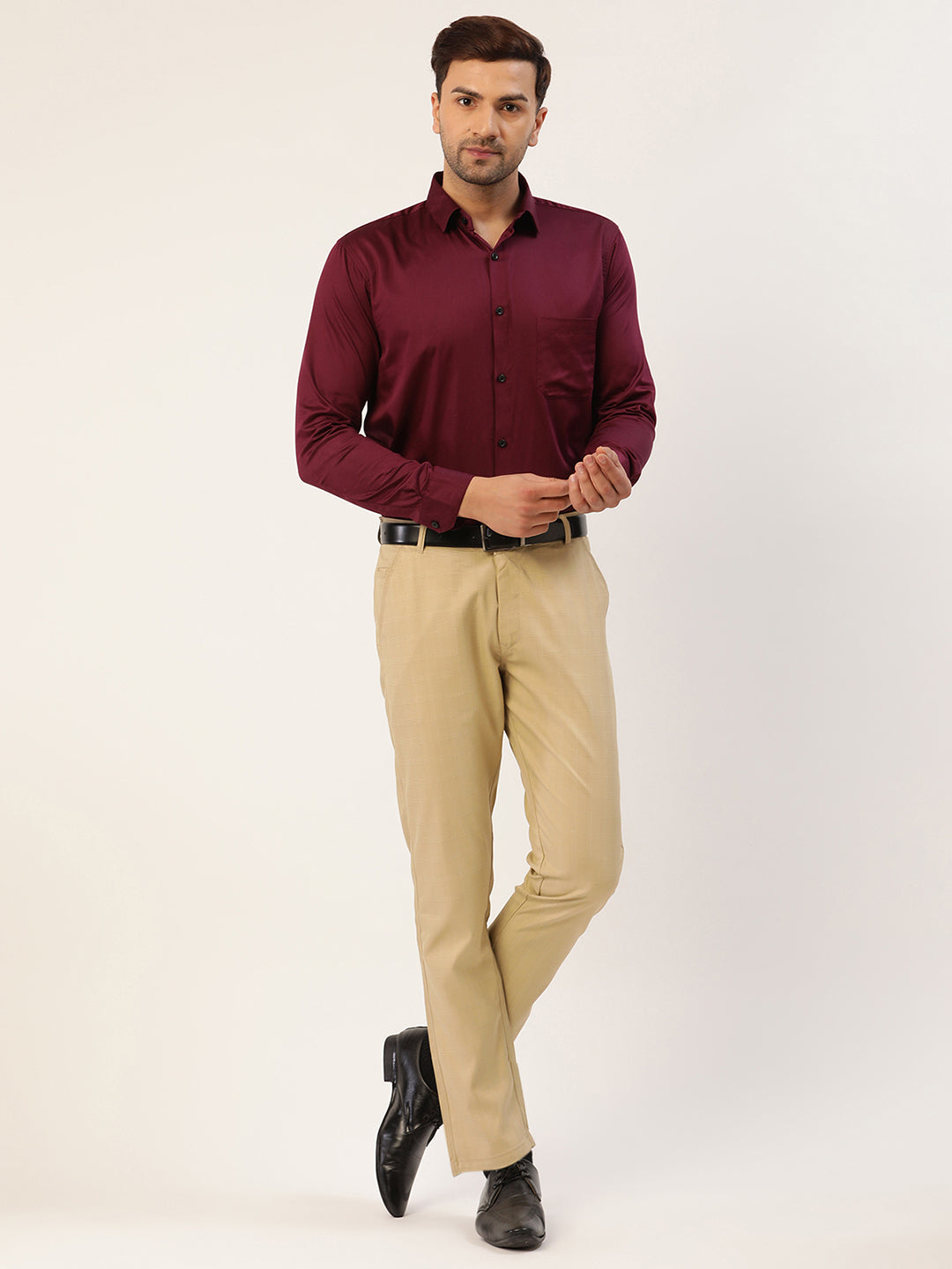 Jainish Men's Beige Checked Formal Trousers ( FGP 270 Beige ) | Swadesiicart