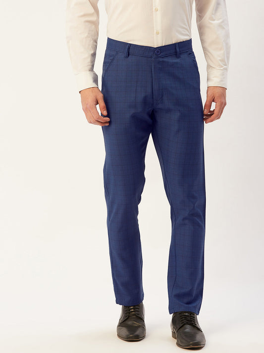 Jainish Men's Blue Checked Formal Trousers ( FGP 270 Blue ) | Swadesiicart