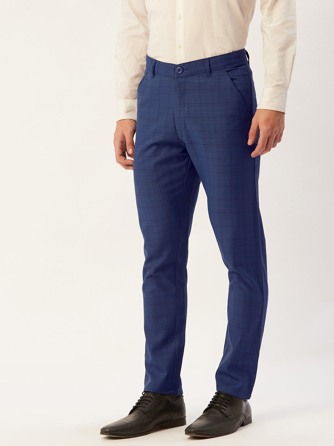 Jainish Men's Blue Checked Formal Trousers ( FGP 270 Blue ) | Swadesiicart