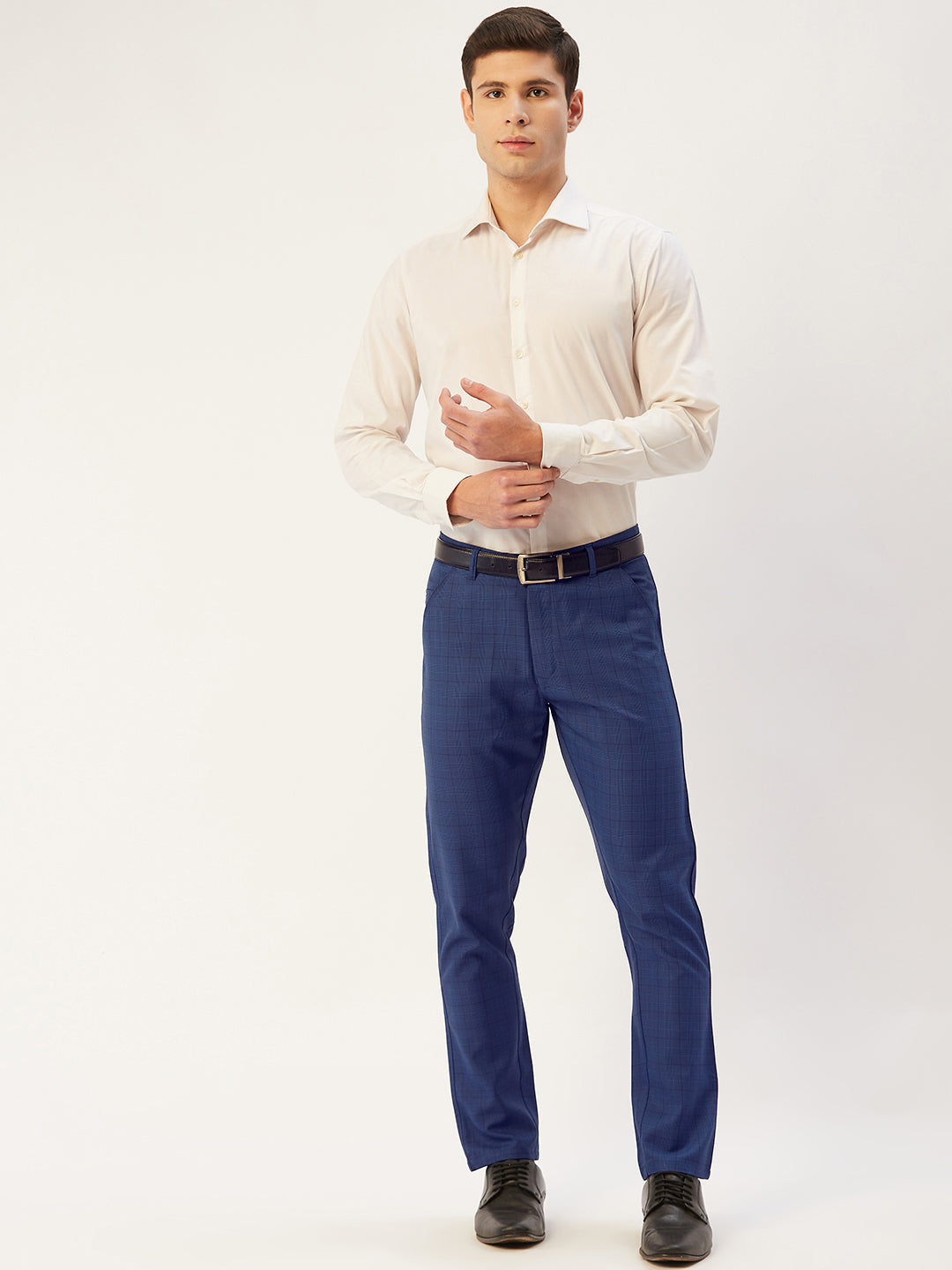Jainish Men's Blue Checked Formal Trousers ( FGP 270 Blue ) | Swadesiicart