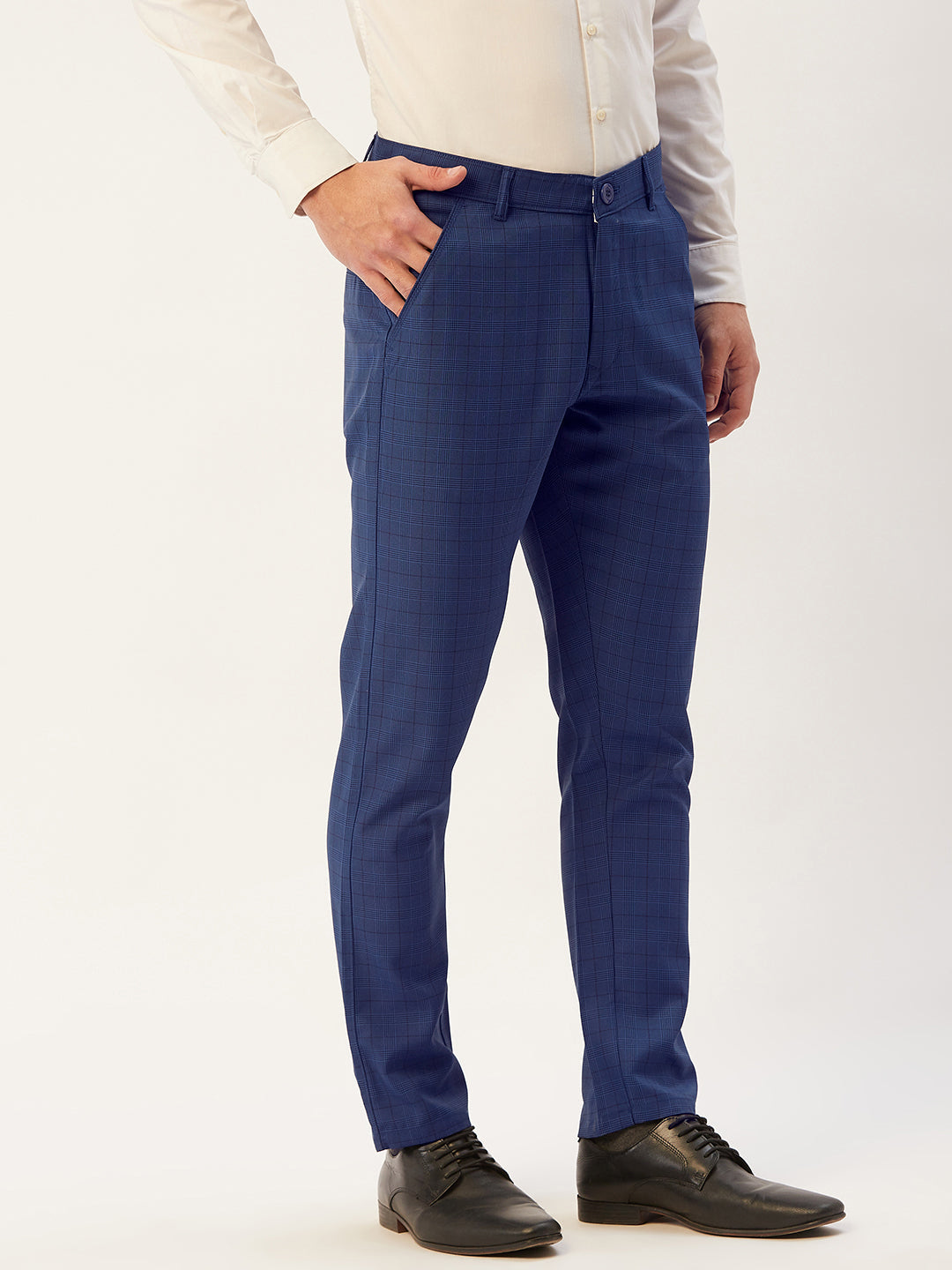 Jainish Men's Blue Checked Formal Trousers ( FGP 270 Blue ) | Swadesiicart