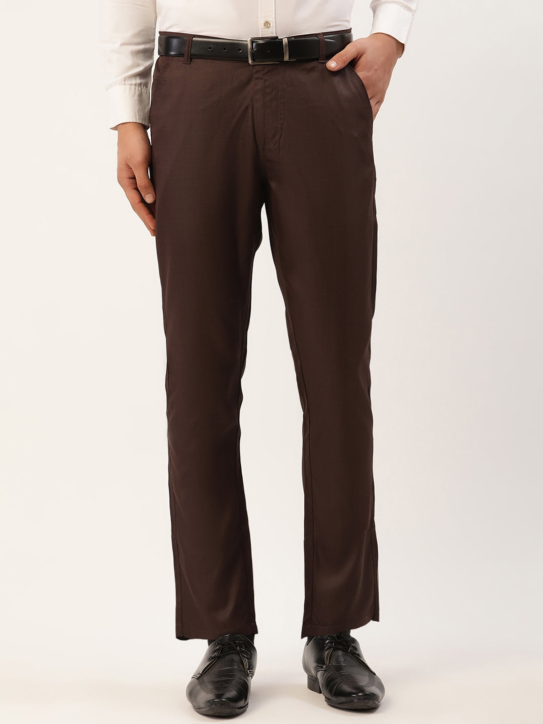 Jainish Men's Coffee Checked Formal Trousers ( FGP 270 Coffee ) | Swadesiicart