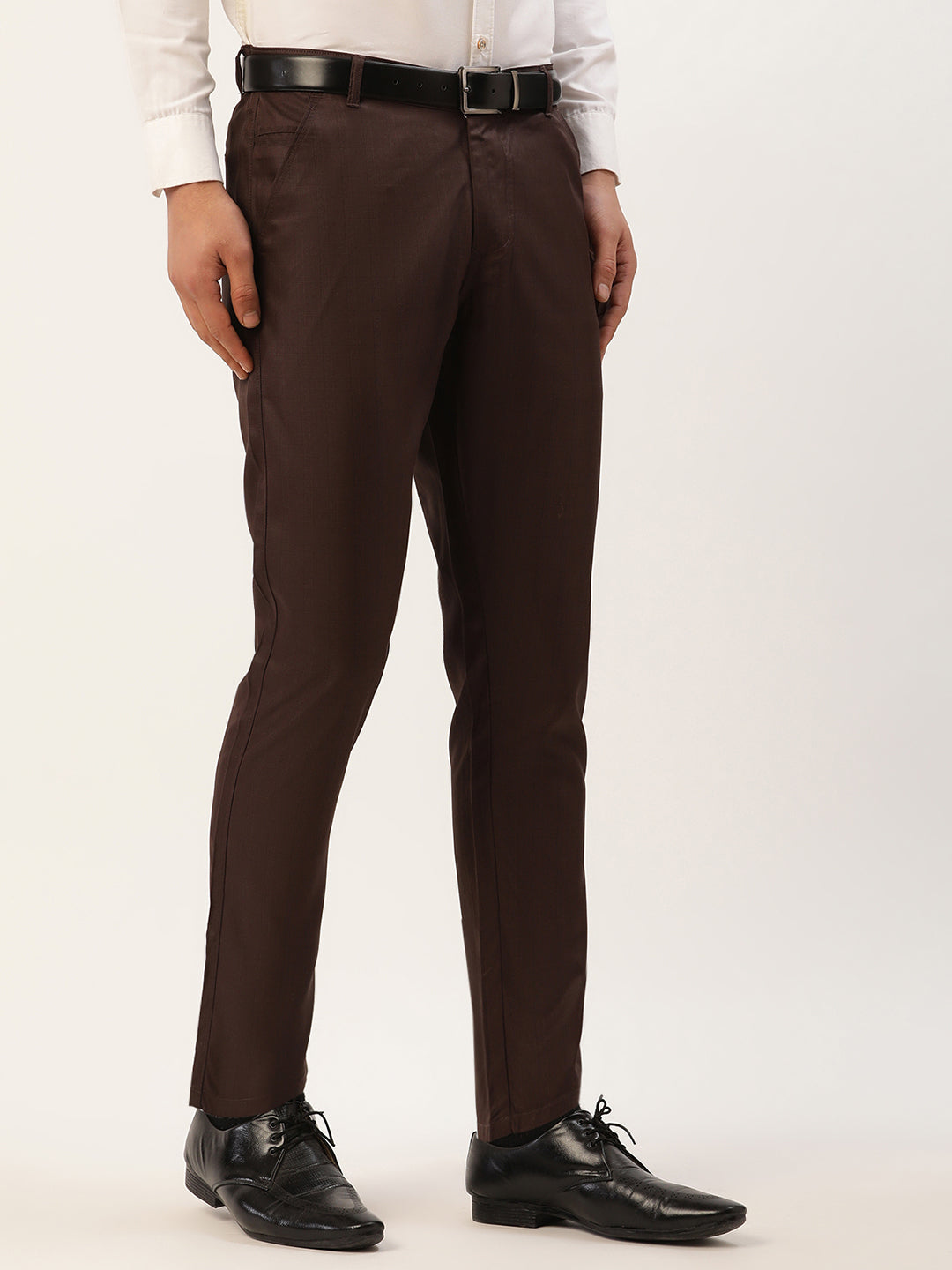 Jainish Men's Coffee Checked Formal Trousers ( FGP 270 Coffee ) | Swadesiicart