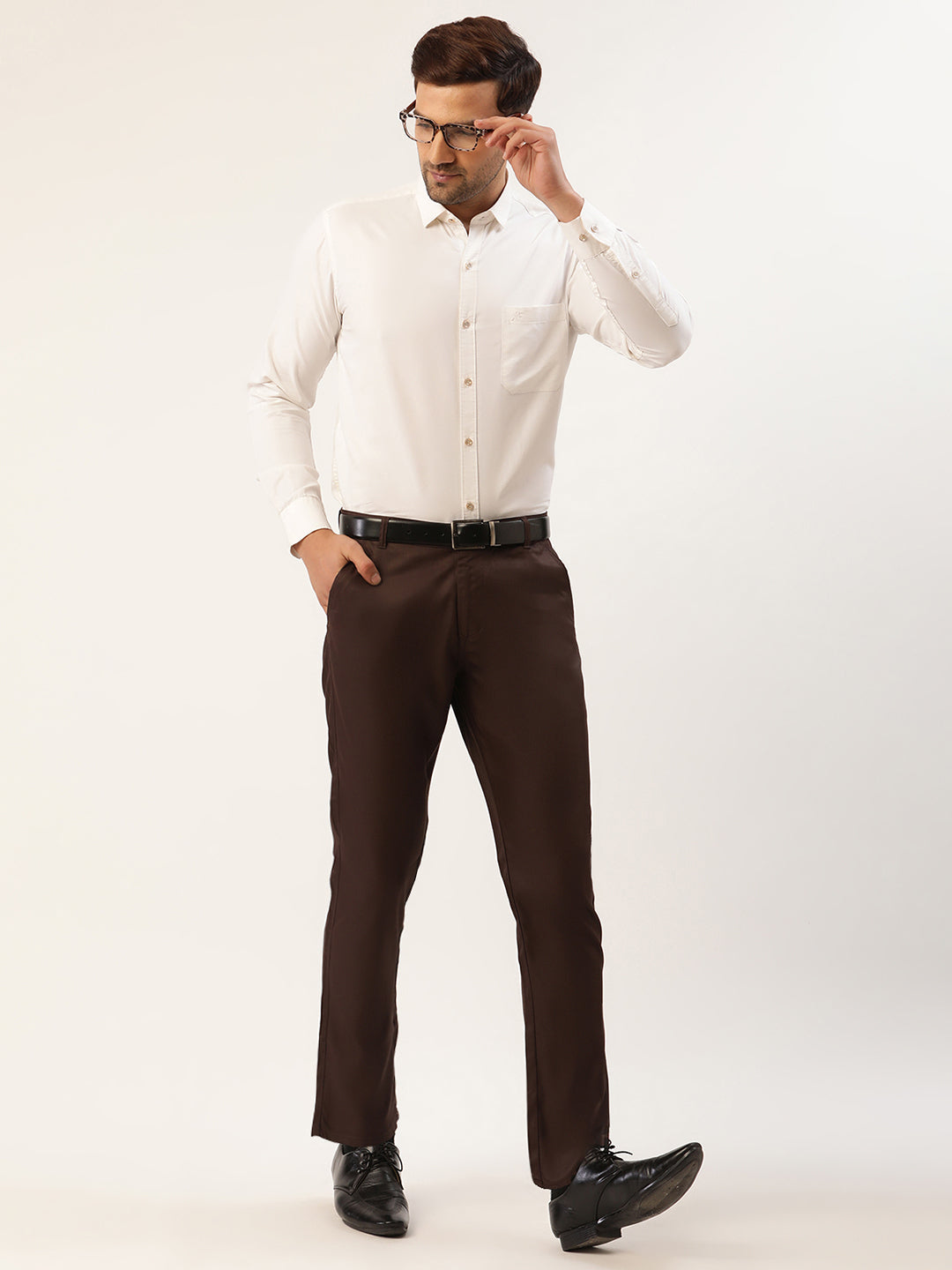Jainish Men's Coffee Checked Formal Trousers ( FGP 270 Coffee ) | Swadesiicart
