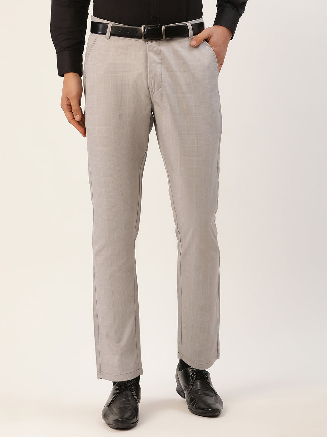 Jainish Men's Grey Checked Formal Trousers ( FGP 270 Grey ) | Swadesiicart