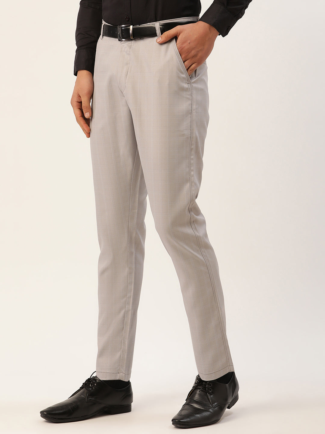 Jainish Men's Grey Checked Formal Trousers ( FGP 270 Grey ) | Swadesiicart