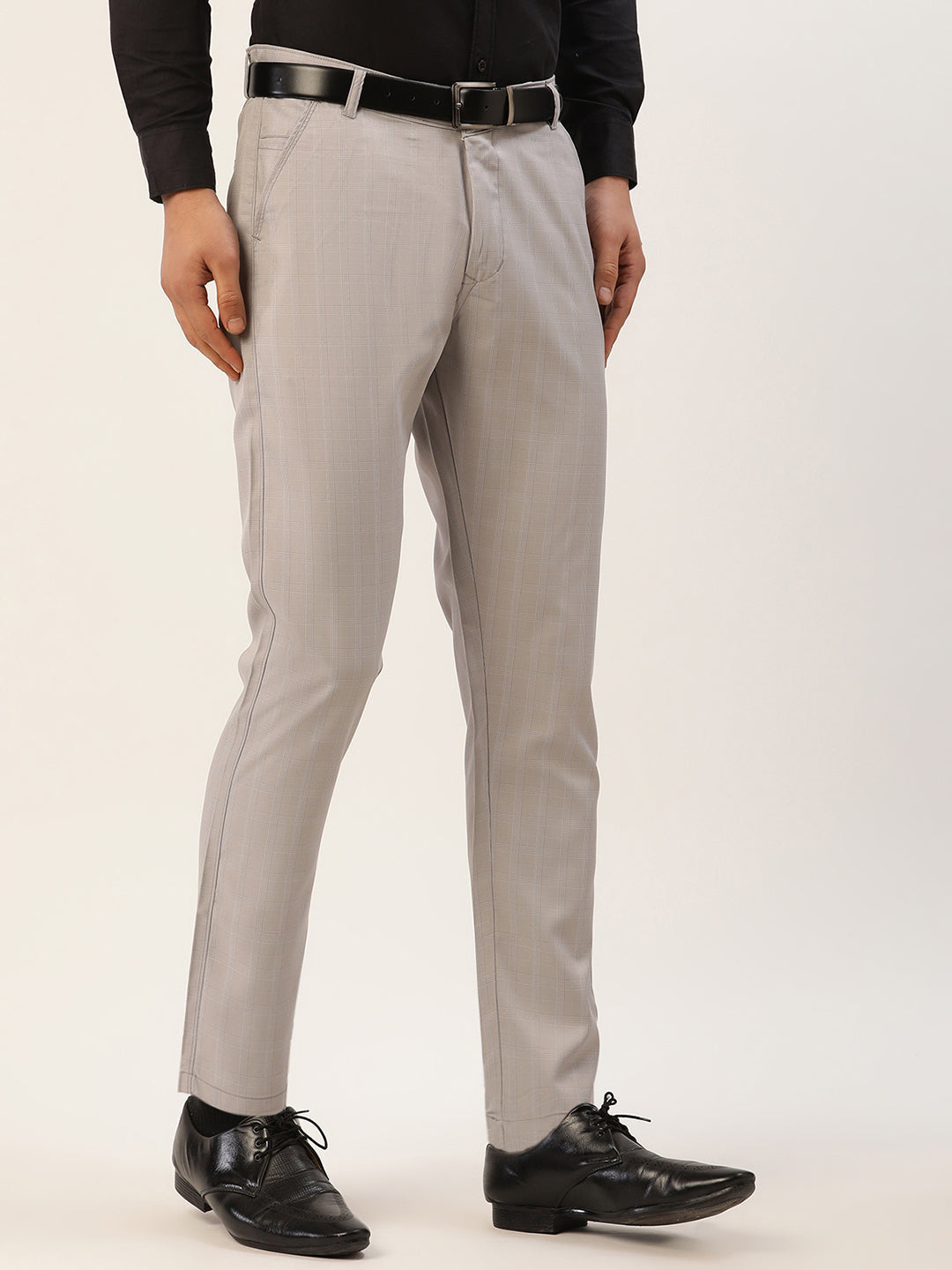 Jainish Men's Grey Checked Formal Trousers ( FGP 270 Grey ) | Swadesiicart