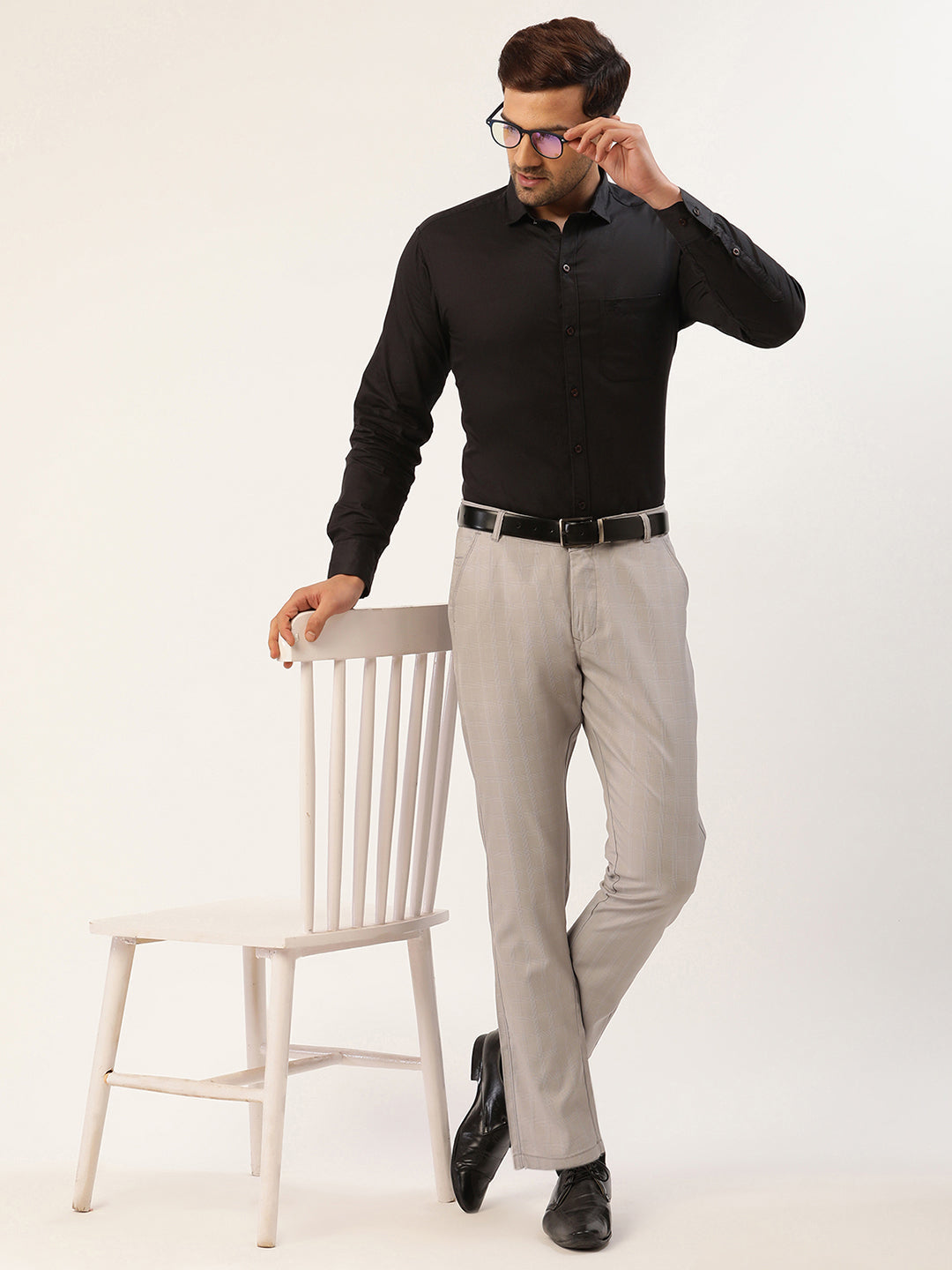 Jainish Men's Grey Checked Formal Trousers ( FGP 270 Grey ) | Swadesiicart