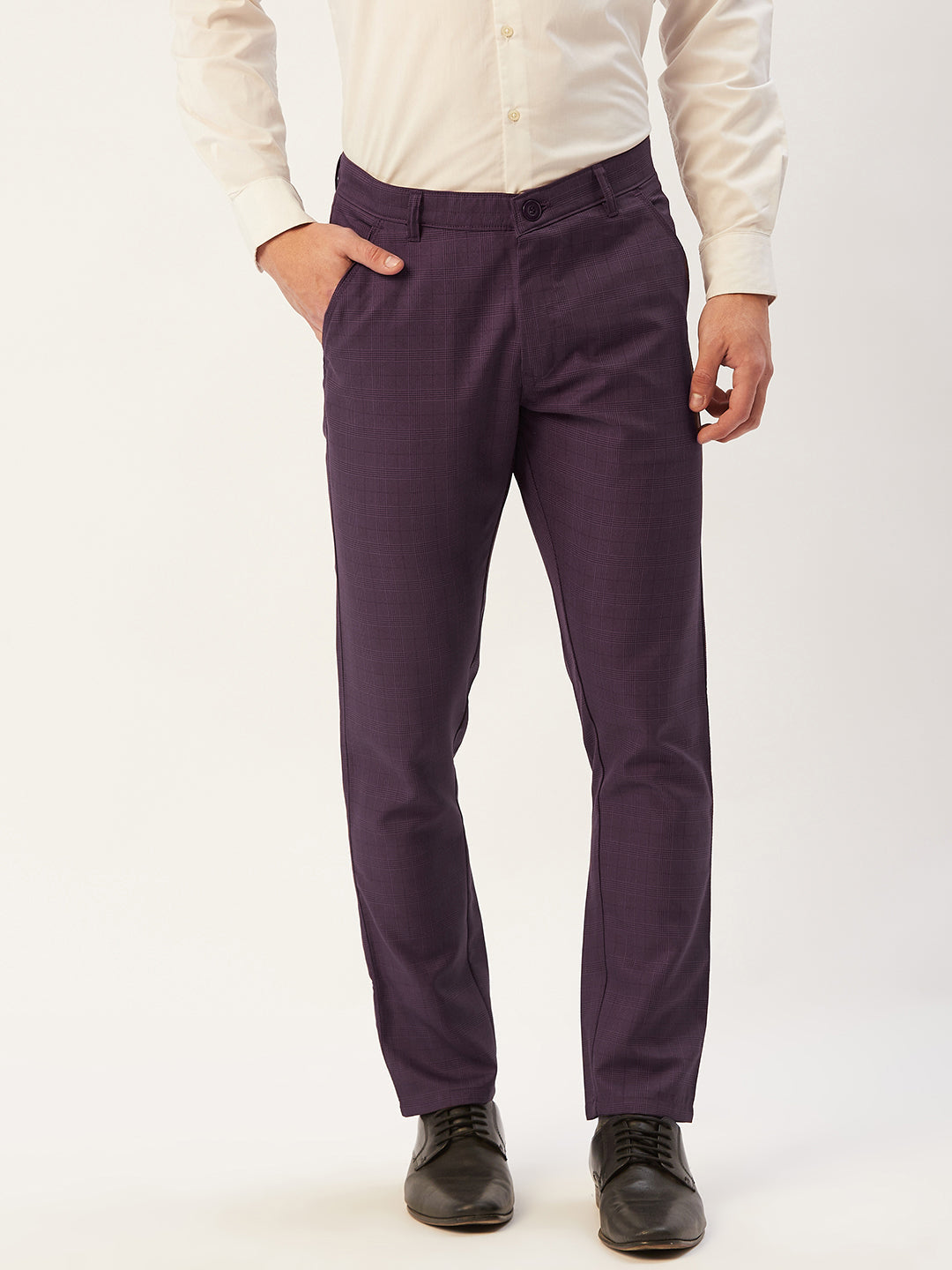 Jainish Men's Maroon Checked Formal Trousers ( FGP 270 Maroon ) | Swadesiicart