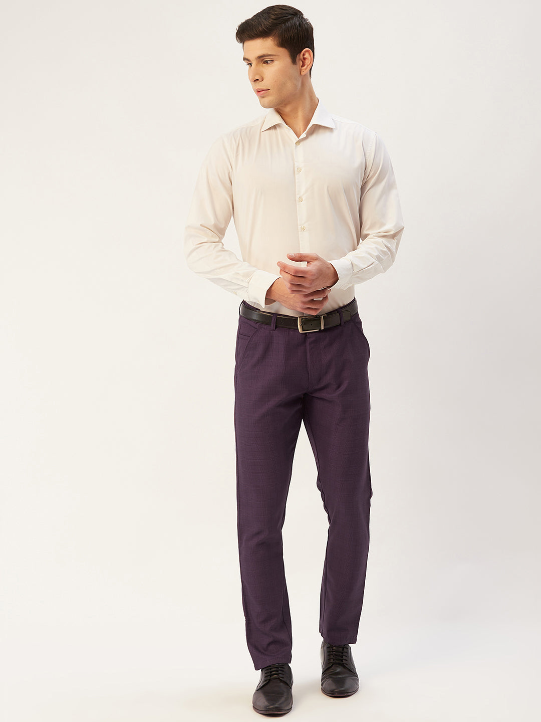 Jainish Men's Maroon Checked Formal Trousers ( FGP 270 Maroon ) | Swadesiicart