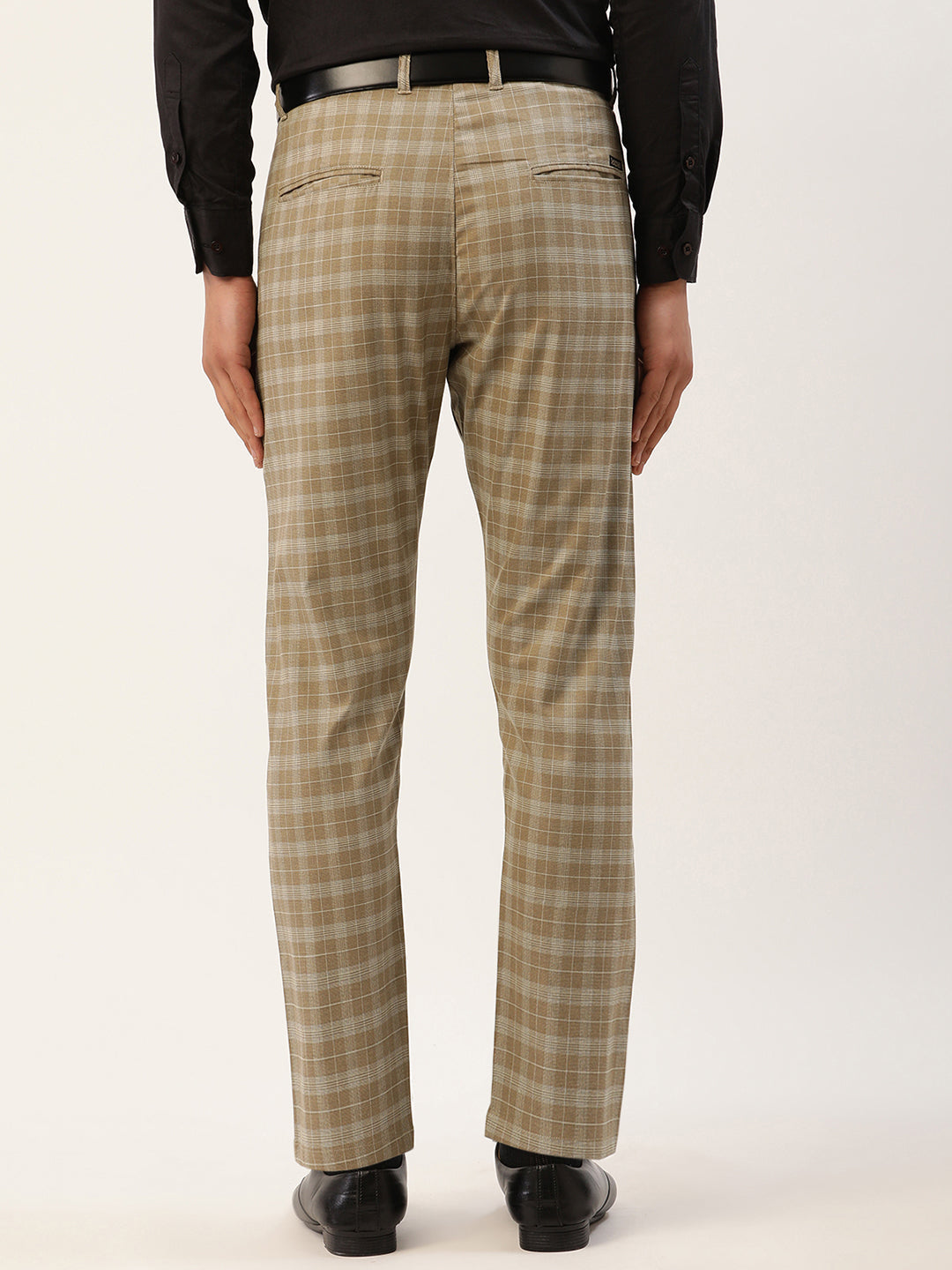 Jainish Men's Beige Tartan Checked Formal Trousers ( FGP 271 Beige ) | Swadesiicart