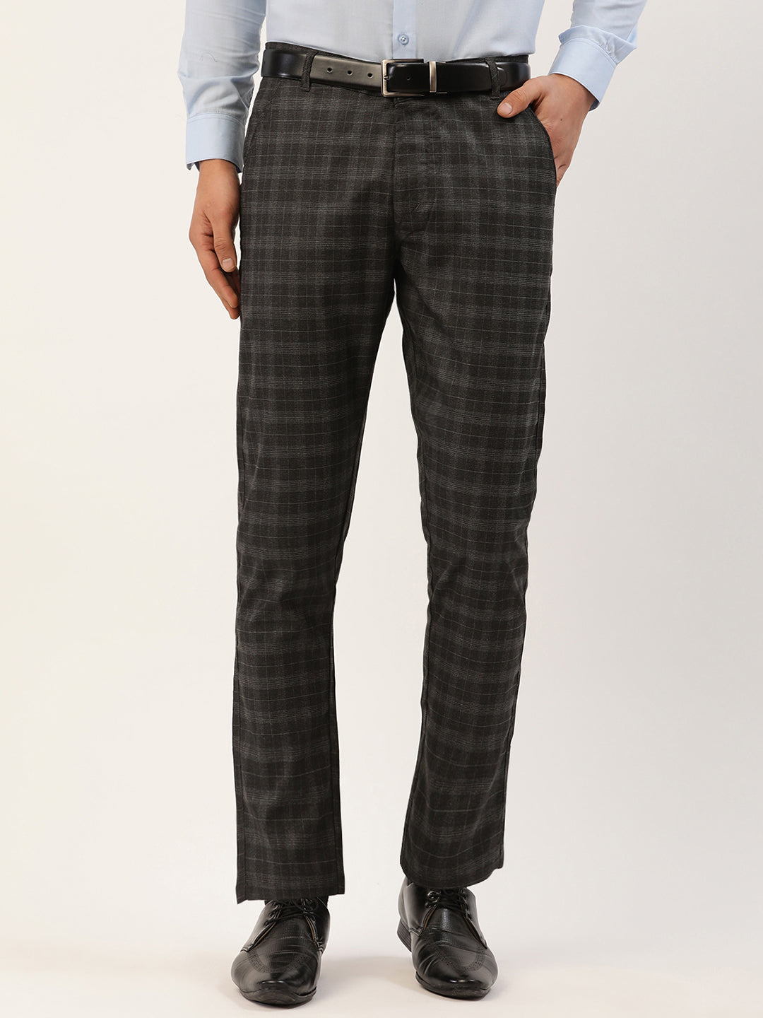 Jainish Men's Black Tartan Checked Formal Trousers ( FGP 271 Black ) | Swadesiicart