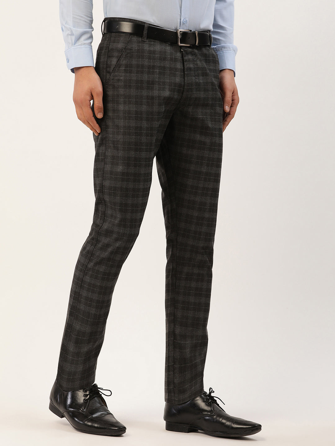 Jainish Men's Black Tartan Checked Formal Trousers ( FGP 271 Black ) | Swadesiicart