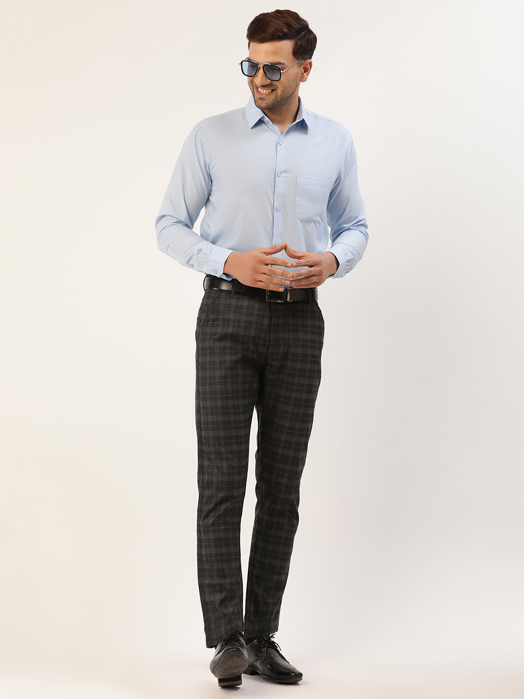 Jainish Men's Black Tartan Checked Formal Trousers ( FGP 271 Black ) | Swadesiicart