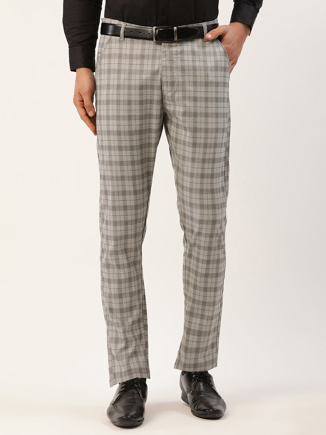 Jainish Men's Grey Tartan Checked Formal Trousers ( FGP 271 Grey ) | Swadesiicart