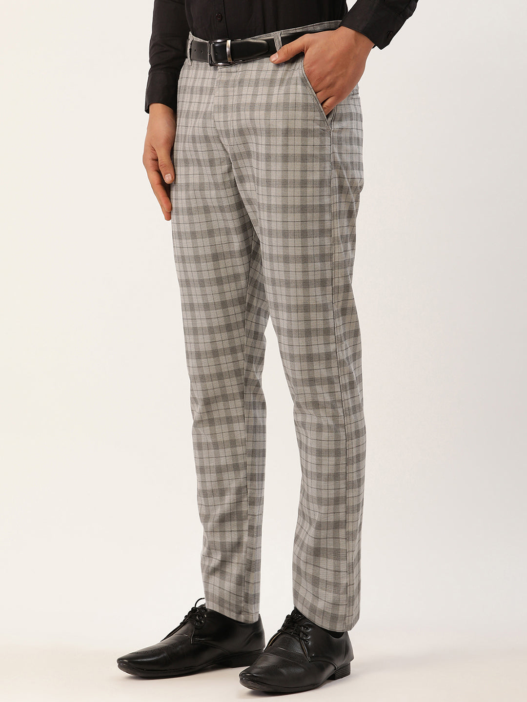 Jainish Men's Grey Tartan Checked Formal Trousers ( FGP 271 Grey ) | Swadesiicart