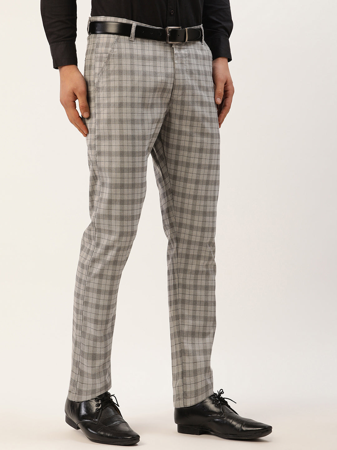 Jainish Men's Grey Tartan Checked Formal Trousers ( FGP 271 Grey ) | Swadesiicart