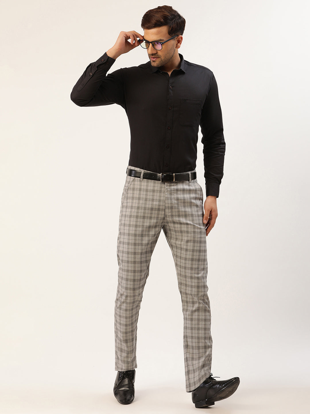 Jainish Men's Grey Tartan Checked Formal Trousers ( FGP 271 Grey ) | Swadesiicart
