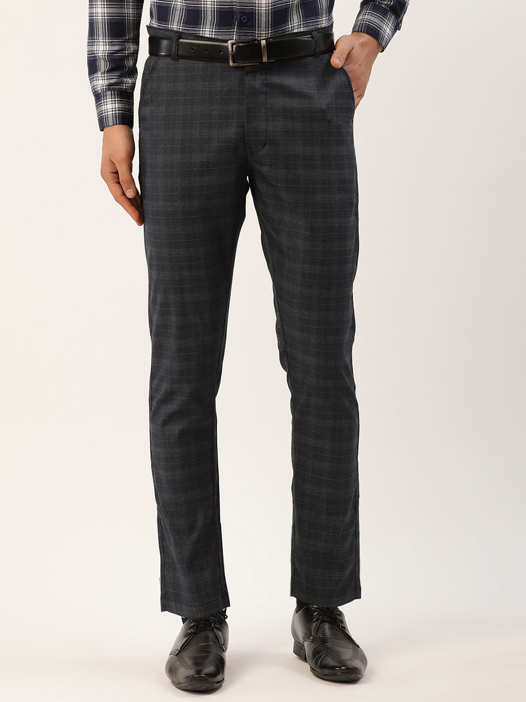 Jainish Men's Black Window Checked Formal Trousers ( FGP 272 Black ) | Swadesiicart