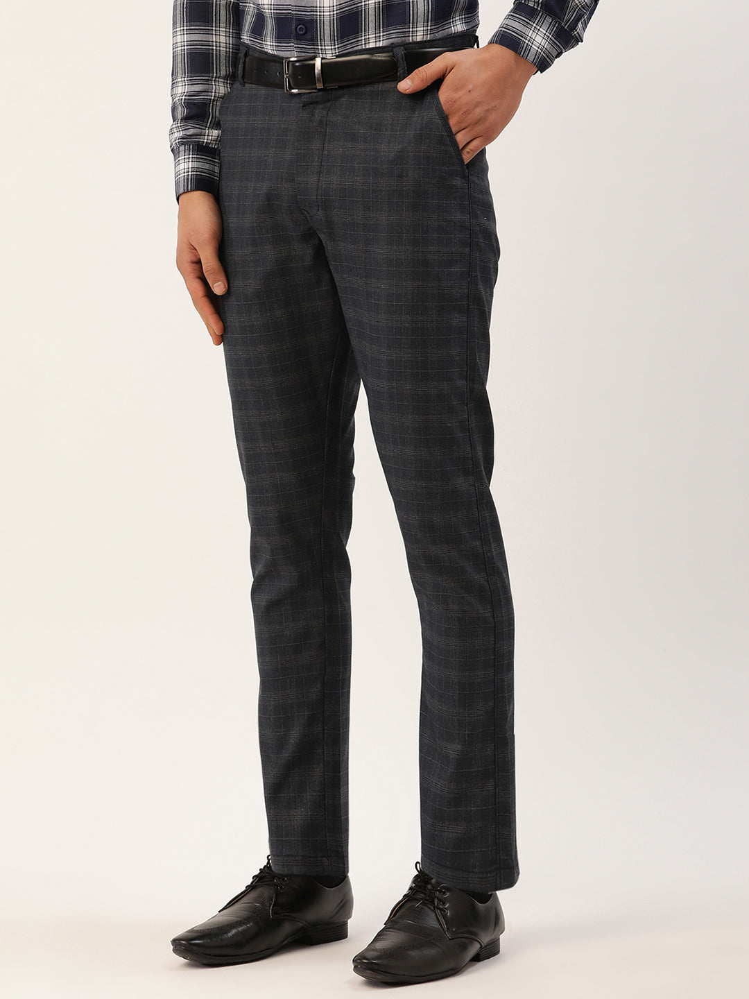 Jainish Men's Black Window Checked Formal Trousers ( FGP 272 Black ) | Swadesiicart
