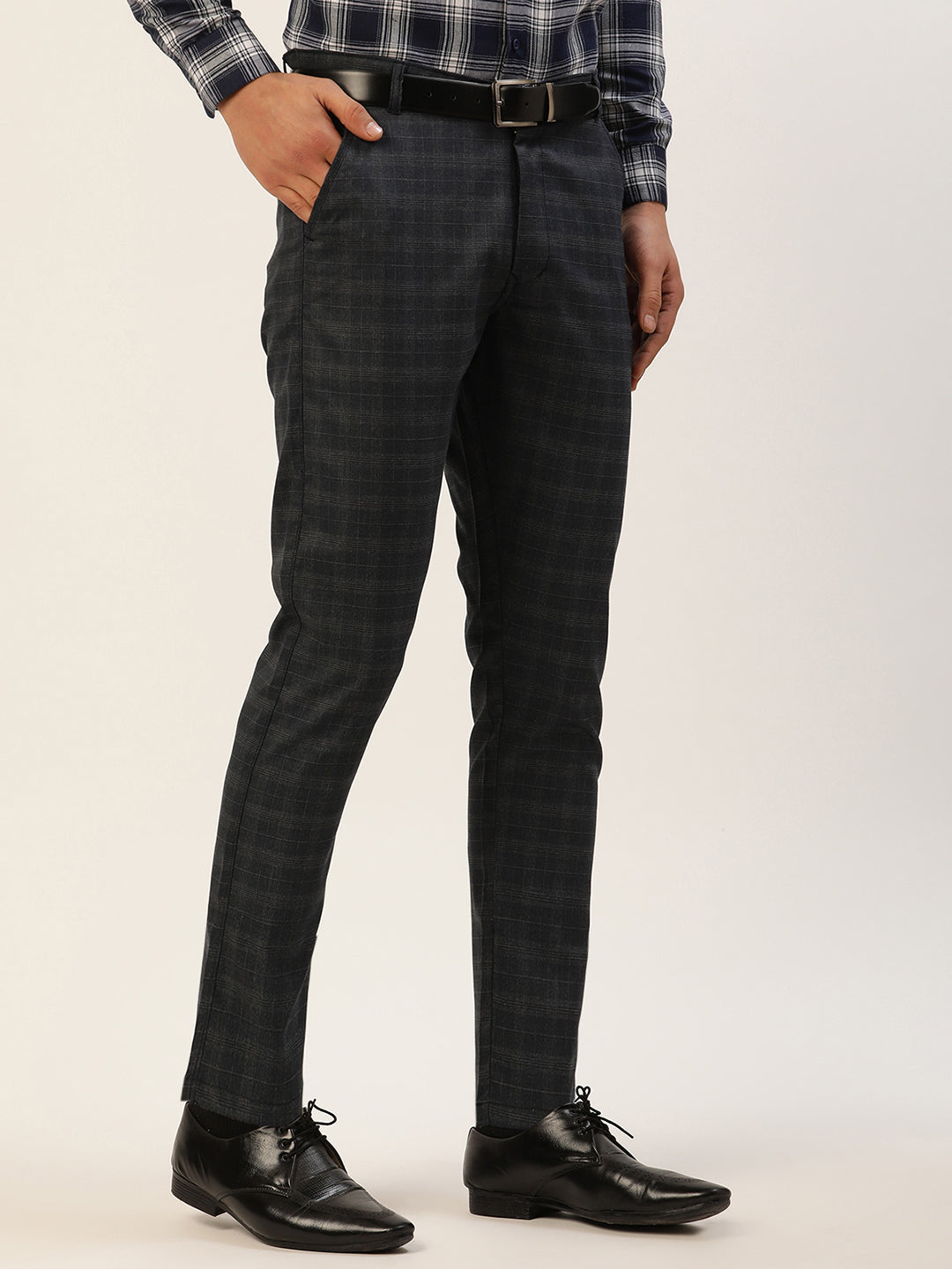 Jainish Men's Black Window Checked Formal Trousers ( FGP 272 Black ) | Swadesiicart