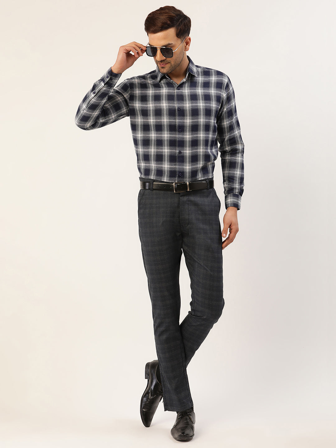 Jainish Men's Black Window Checked Formal Trousers ( FGP 272 Black ) | Swadesiicart