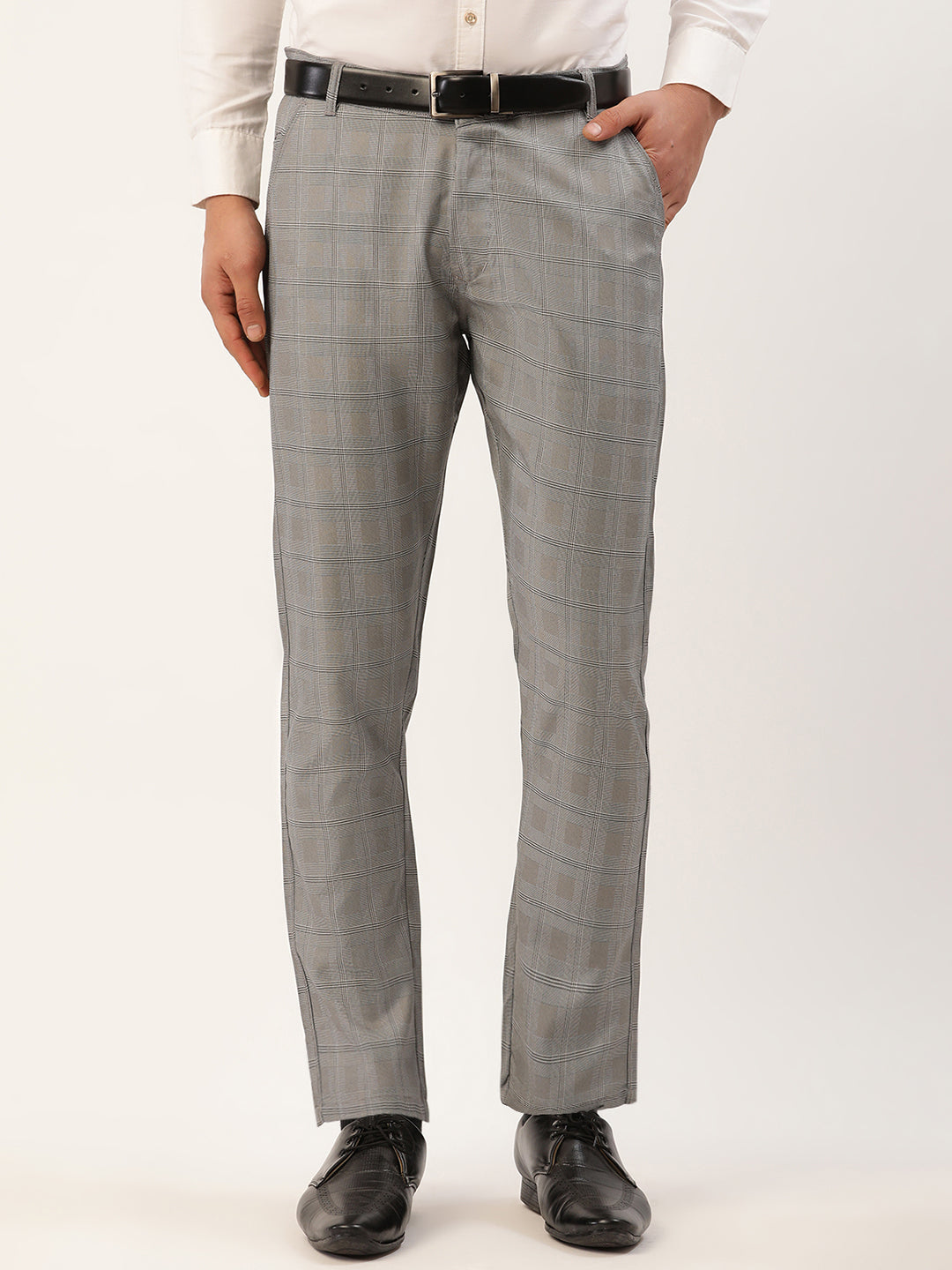 Jainish Men's Grey Window Checked Formal Trousers ( FGP 272 Grey ) | Swadesiicart