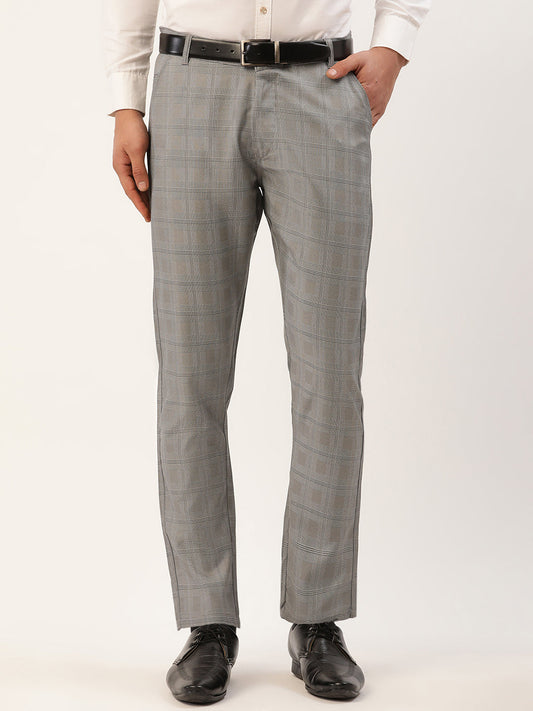 Jainish Men's Grey Window Checked Formal Trousers ( FGP 272 Grey ) | Swadesiicart