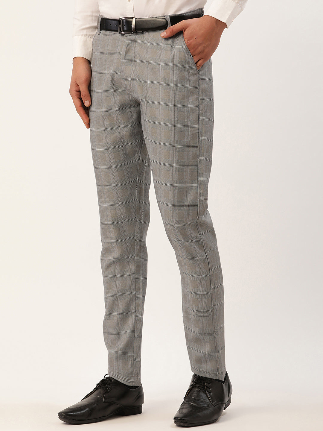 Jainish Men's Grey Window Checked Formal Trousers ( FGP 272 Grey ) | Swadesiicart