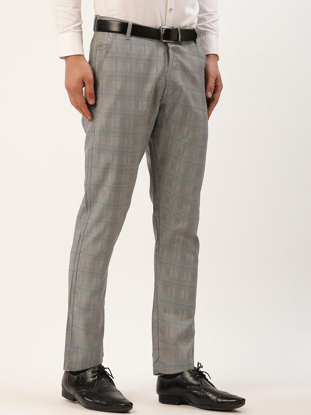 Jainish Men's Grey Window Checked Formal Trousers ( FGP 272 Grey ) | Swadesiicart