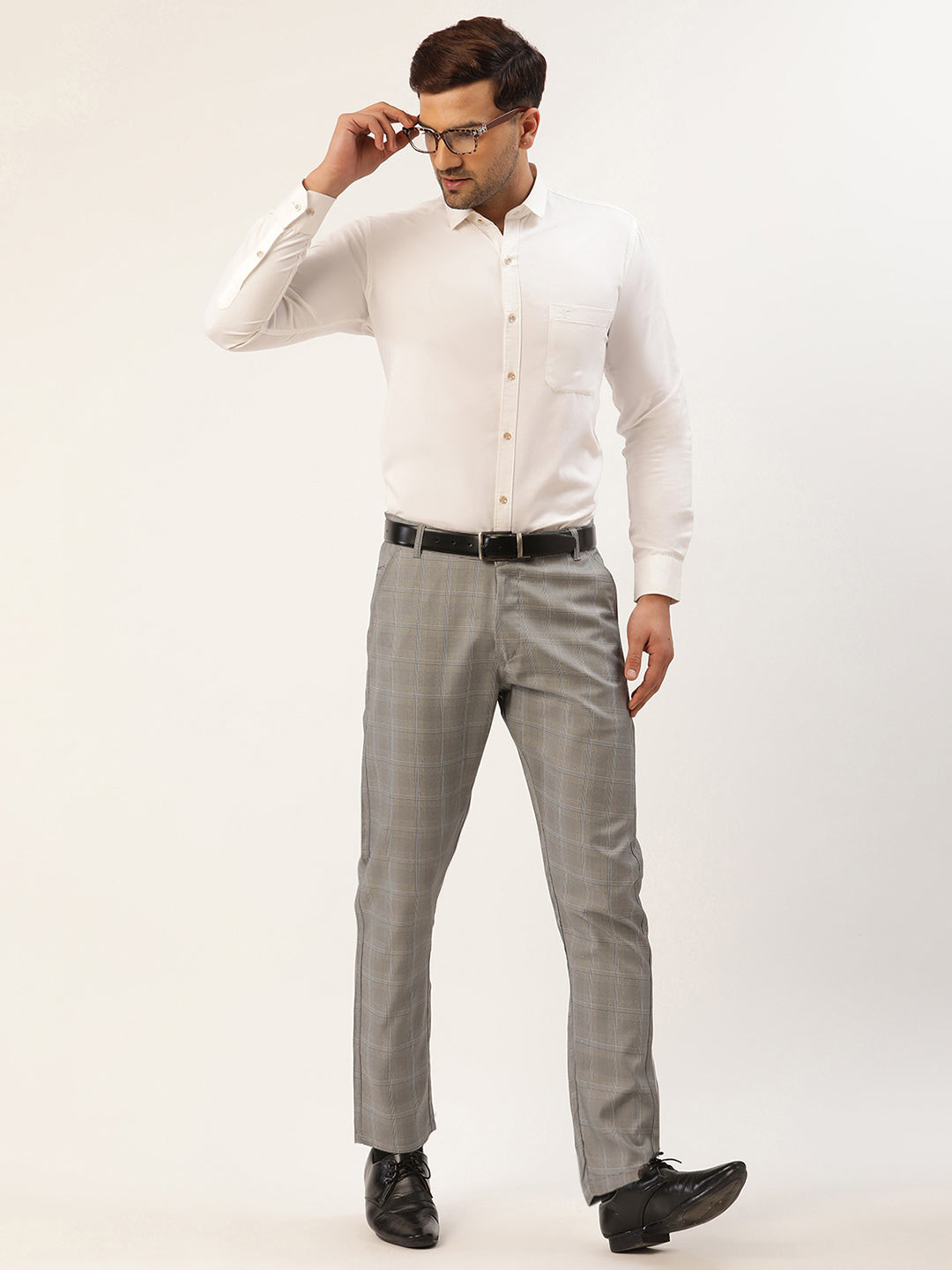 Jainish Men's Grey Window Checked Formal Trousers ( FGP 272 Grey ) | Swadesiicart