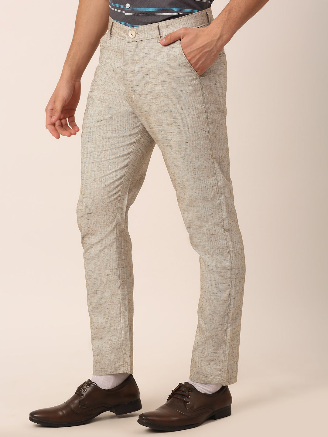 Jainish Men's Beige Linan Cotton Formal Trousers ( FGP 273 Beige ) | Swadesiicart