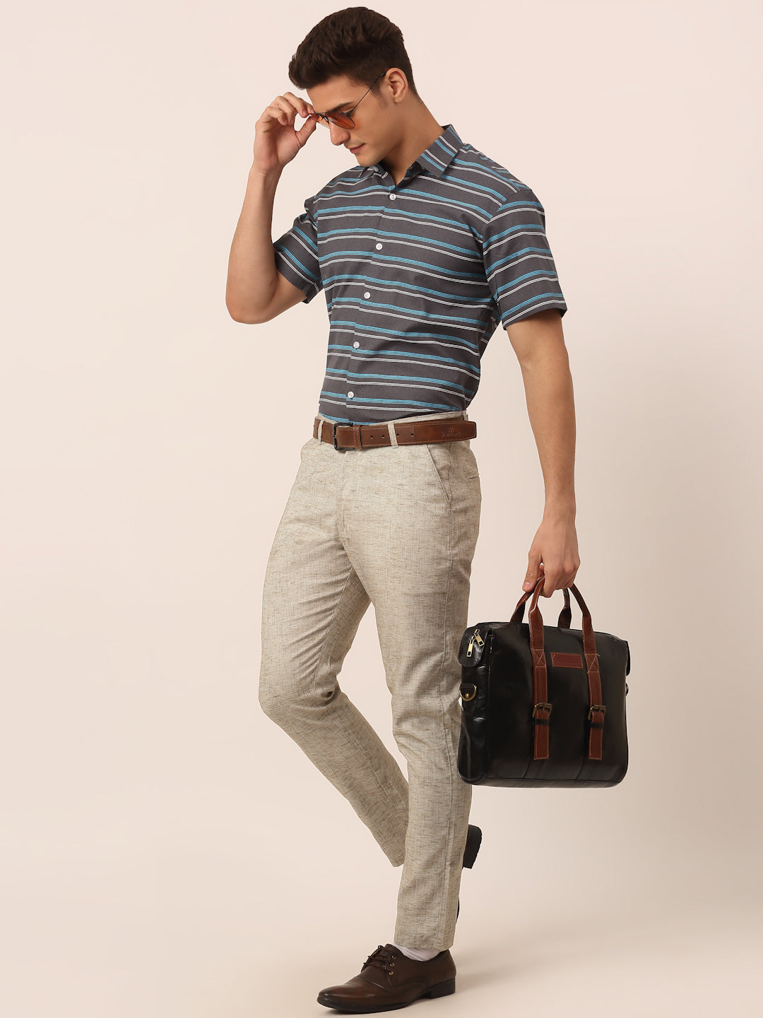 Jainish Men's Beige Linan Cotton Formal Trousers ( FGP 273 Beige ) | Swadesiicart