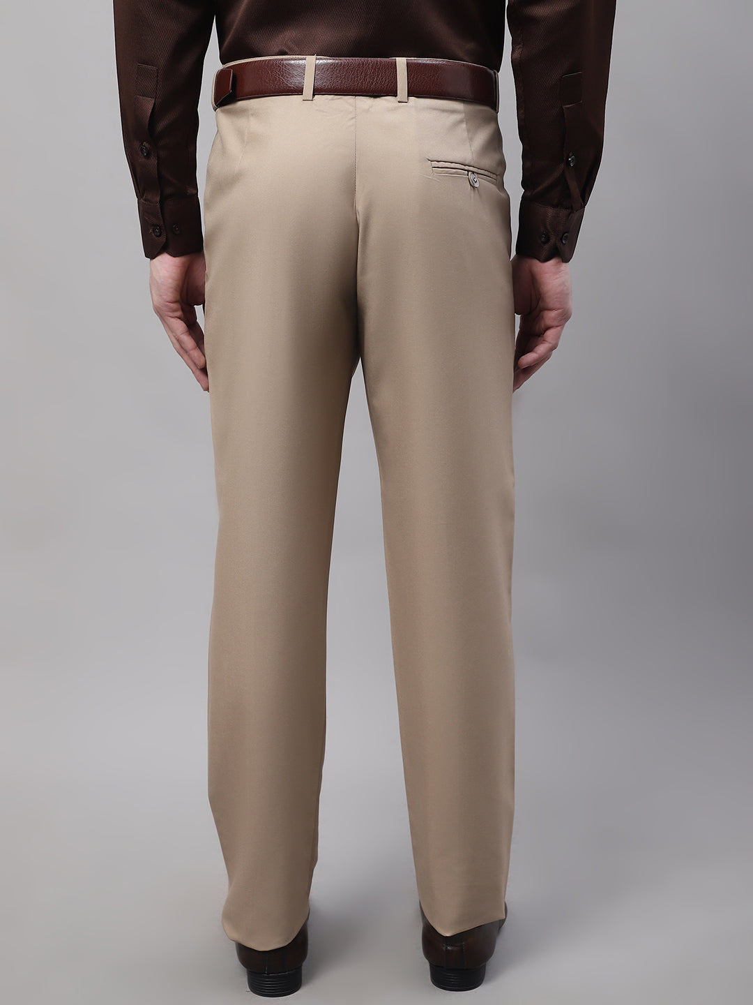 Jainish Men's Beige Tapered Fit Formal Trousers | Swadesiicart