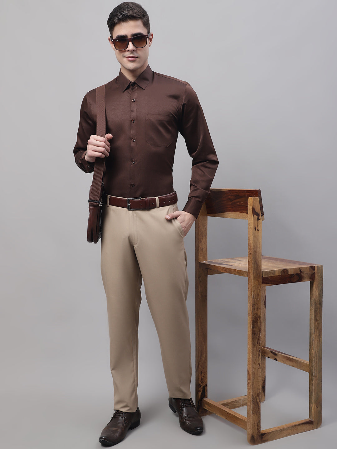 Jainish Men's Beige Tapered Fit Formal Trousers | Swadesiicart