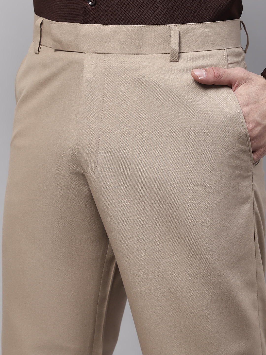 Jainish Men's Beige Tapered Fit Formal Trousers | Swadesiicart